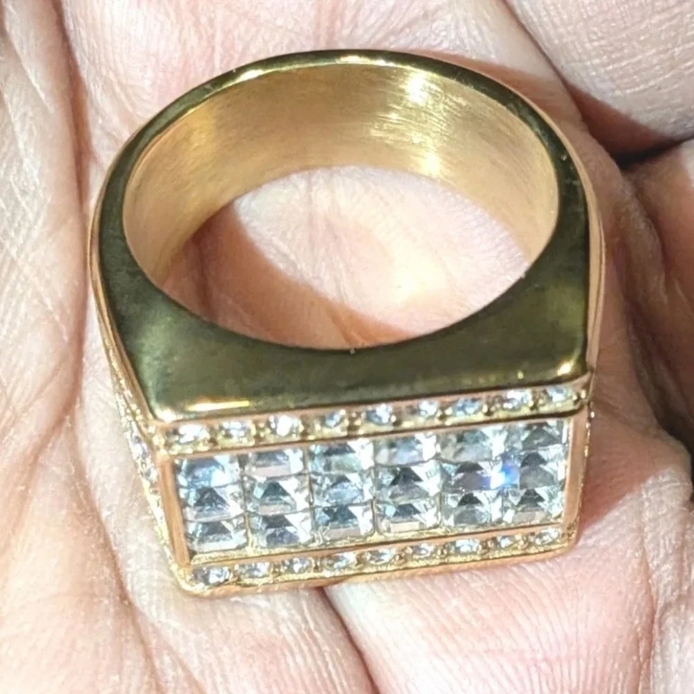 Luxury Large AAA Cubic Zirconia 316L Stainless Steel Hip Hop Ring For Men Sz 12